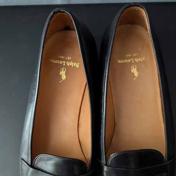 VINTAGE POLO RALPH LAUREN Mens Penny Loafers Shoes BLACK Leather 9B main image 4